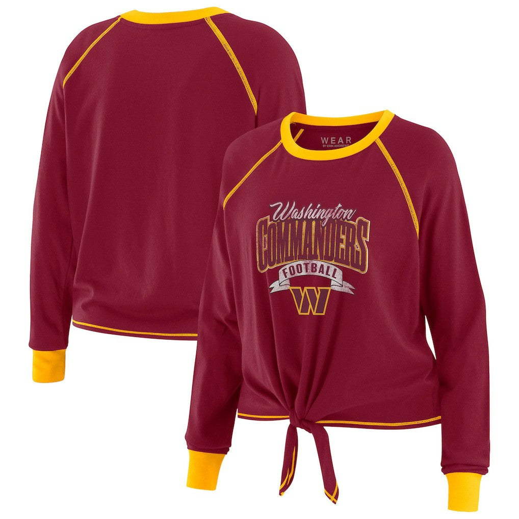 Washington Commanders WEAR by Erin Andrews Women's Plus Size Tie-Front Long Sleeve Top Burgundy/Gold