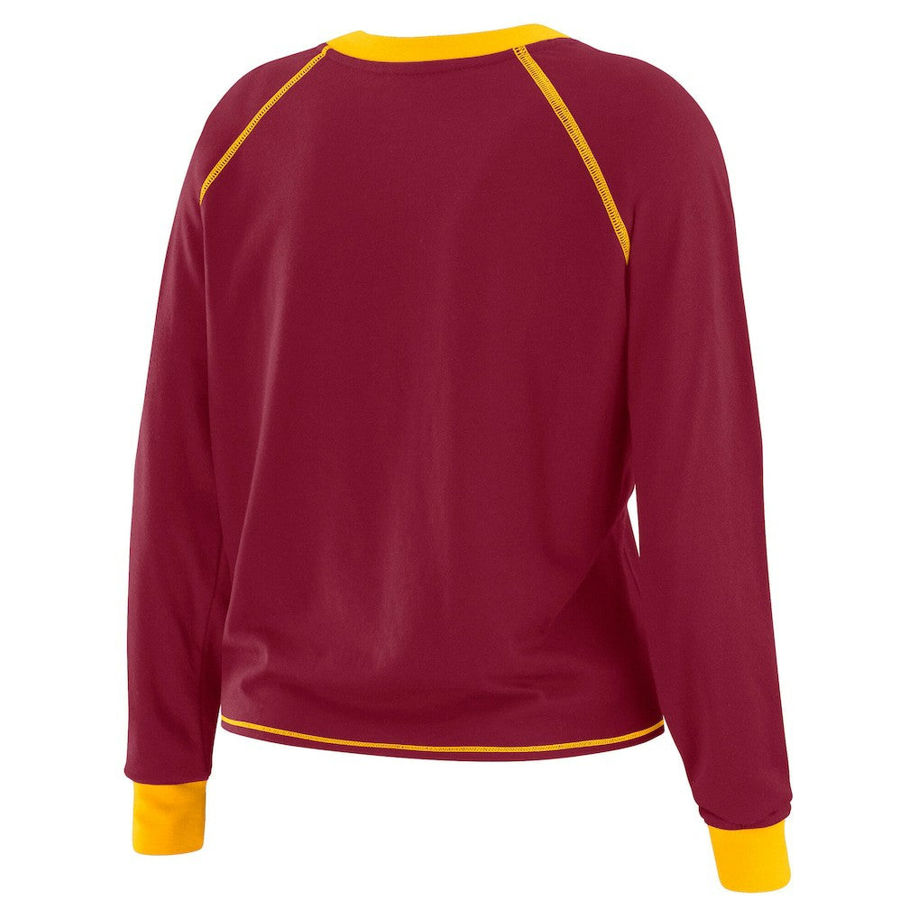 Washington Commanders WEAR by Erin Andrews Women's Plus Size Tie-Front Long Sleeve Top Burgundy/Gold