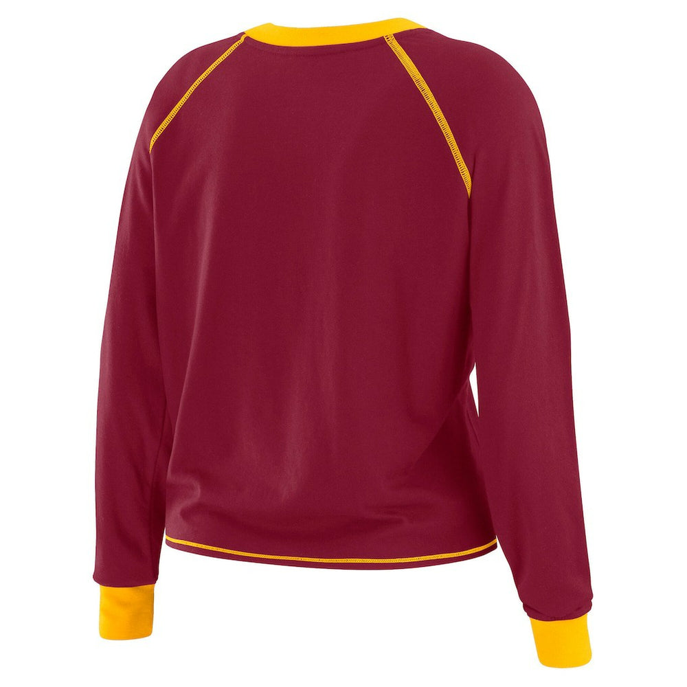 Washington Commanders WEAR by Erin Andrews Women's Plus Size Tie-Front Long Sleeve Top Burgundy/Gold
