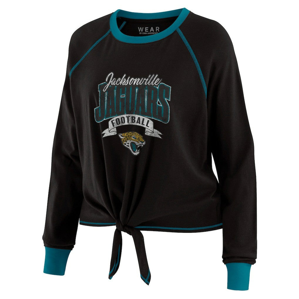 Jacksonville Jaguars WEAR by Erin Andrews Women's Plus Size Tie-Front Long Sleeve Top Black/Teal