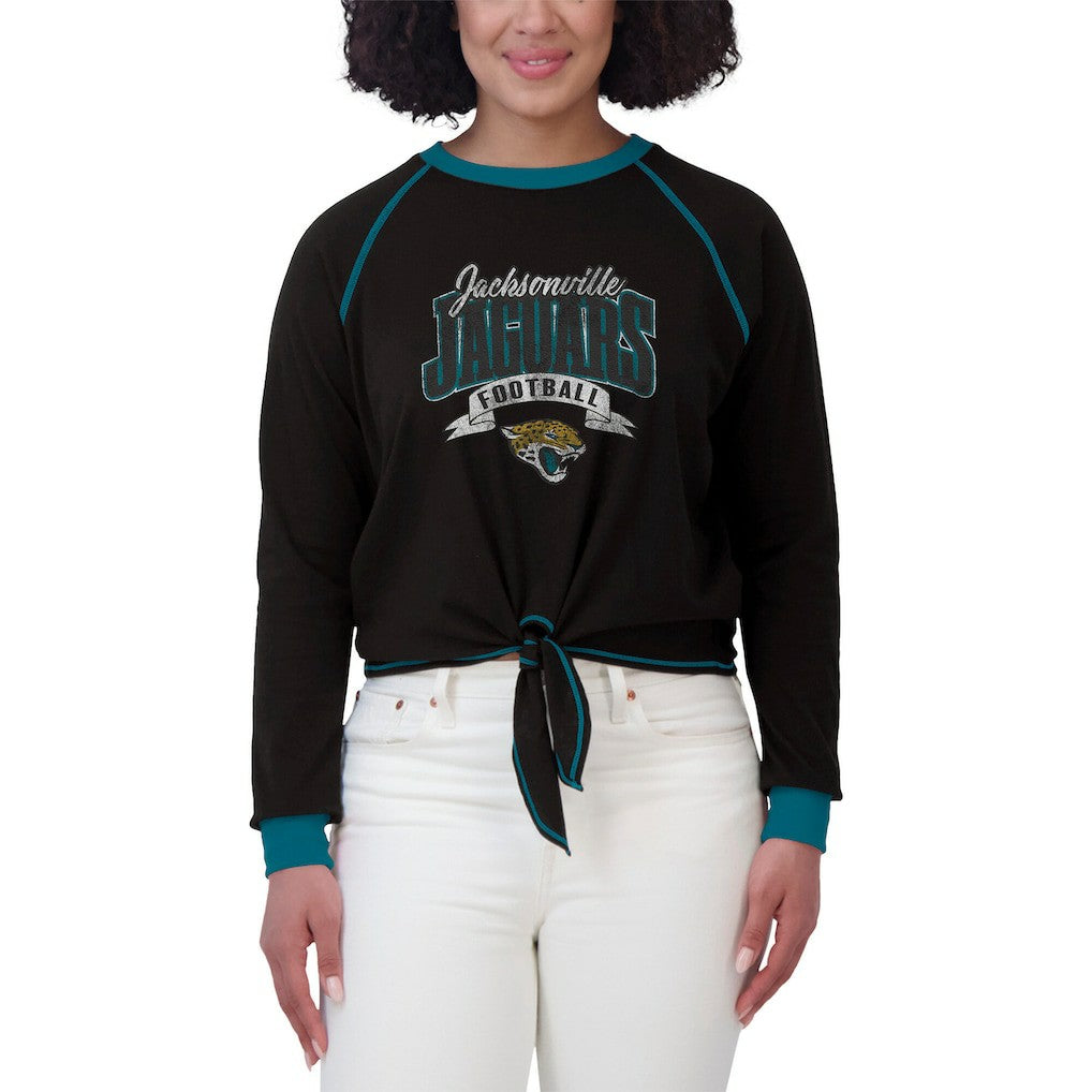 Jacksonville Jaguars WEAR by Erin Andrews Women's Plus Size Tie-Front Long Sleeve Top Black/Teal