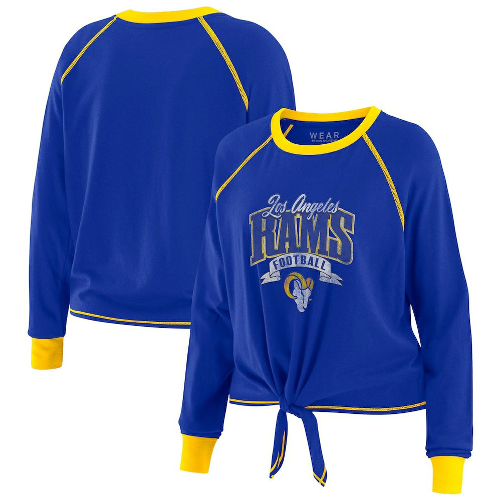 Los Angeles Rams WEAR by Erin Andrews Women's Plus Size Tie-Front Long Sleeve Top Royal/Gold