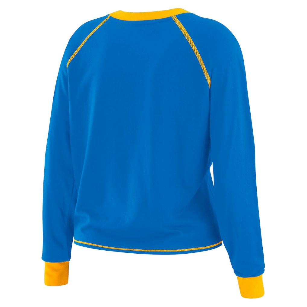 Los Angeles Chargers WEAR by Erin Andrews Women's Plus Size Tie-Front Long Sleeve Top Powder Blue/Gold