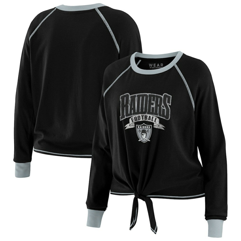 Las Vegas Raiders WEAR by Erin Andrews Women's Plus Size Tie-Front Long Sleeve Top Black/Gray