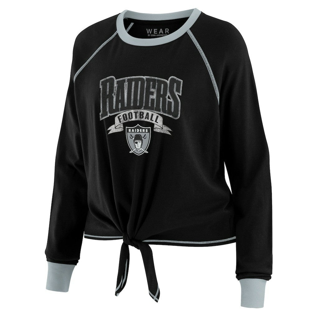 Las Vegas Raiders WEAR by Erin Andrews Women's Plus Size Tie-Front Long Sleeve Top Black/Gray