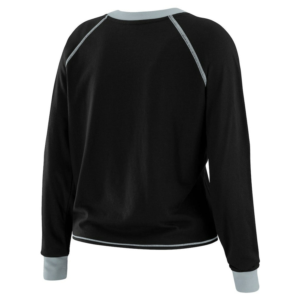 Las Vegas Raiders WEAR by Erin Andrews Women's Plus Size Tie-Front Long Sleeve Top Black/Gray
