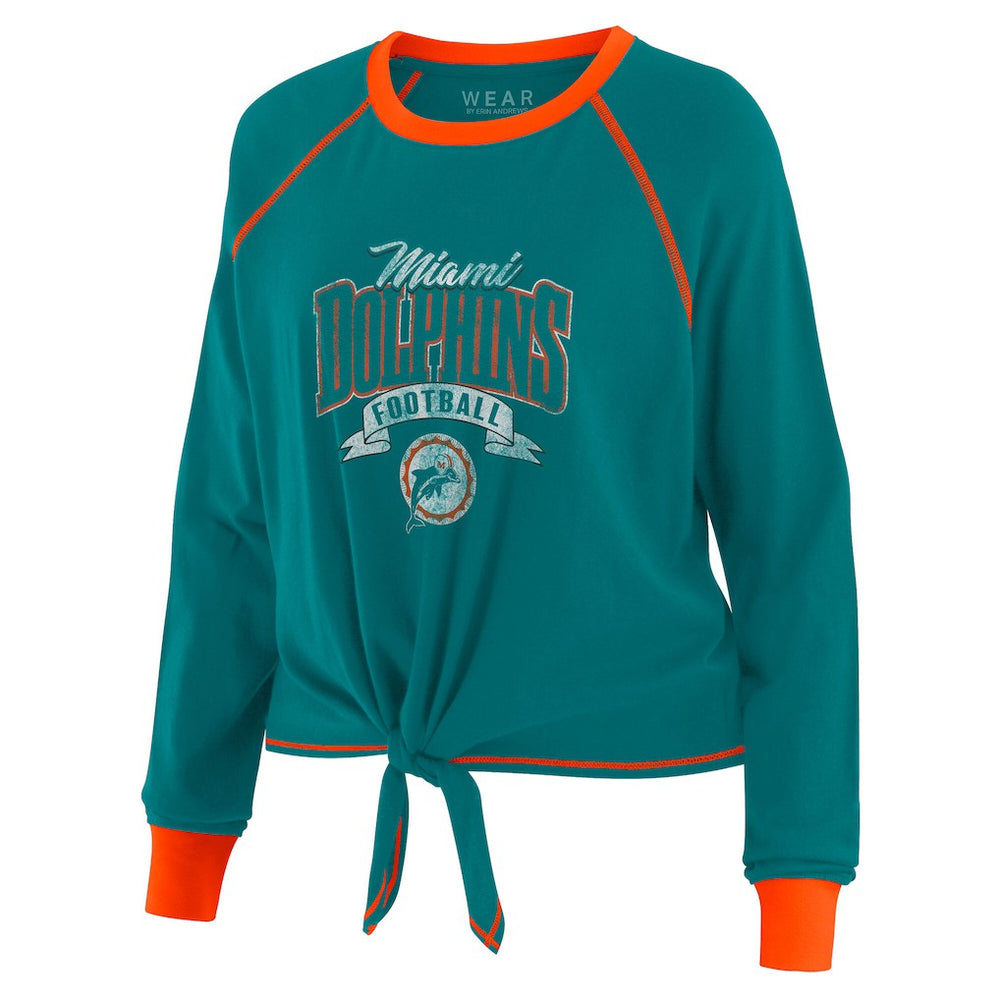 Miami Dolphins WEAR by Erin Andrews Women's Plus Size Tie-Front Long Sleeve Top Aqua/Orange
