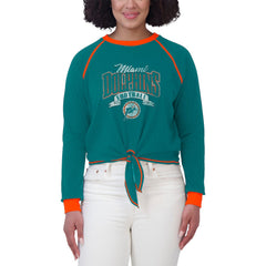 Miami Dolphins WEAR by Erin Andrews Women's Plus Size Tie-Front Long Sleeve Top Aqua/Orange