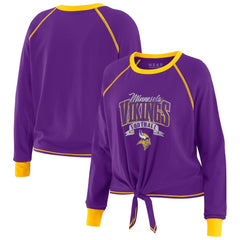 Minnesota Vikings WEAR by Erin Andrews Women's Plus Size Tie-Front Long Sleeve Top Purple/Yellow