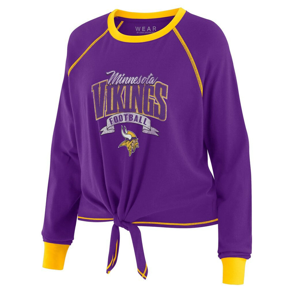 Minnesota Vikings WEAR by Erin Andrews Women's Plus Size Tie-Front Long Sleeve Top Purple/Yellow