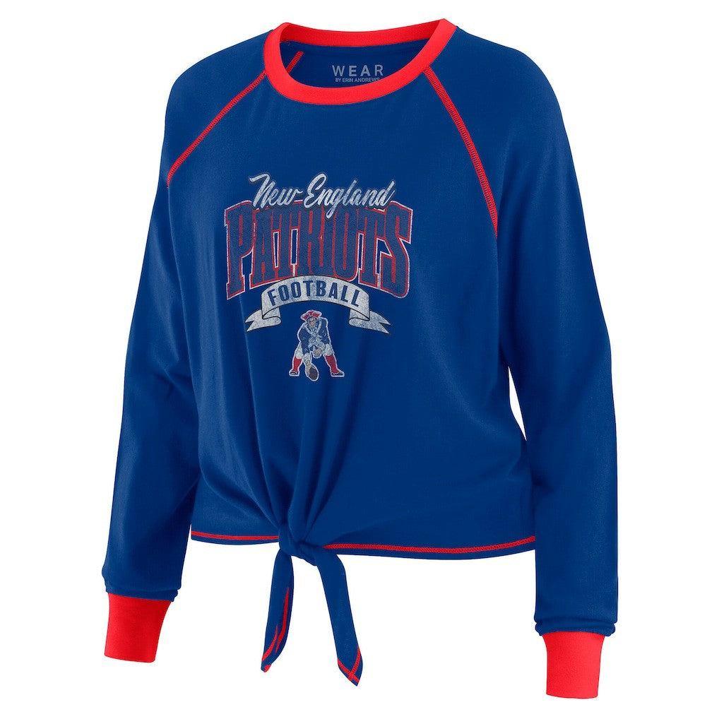 New England Patriots WEAR by Erin Andrews Women's Plus Size Tie-Front Long Sleeve Top Royal/Red