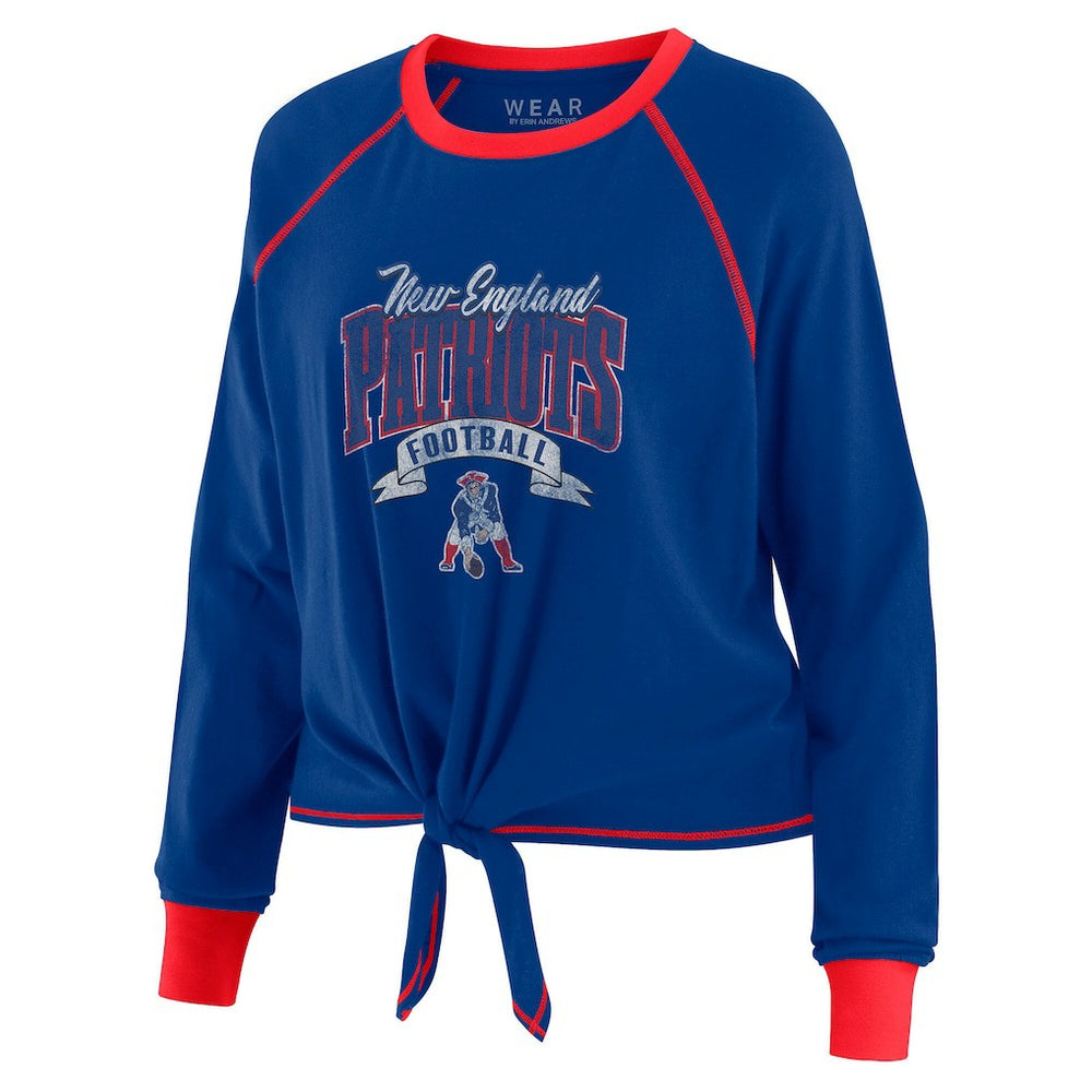 New England Patriots WEAR by Erin Andrews Women's Plus Size Tie-Front Long Sleeve Top Royal/Red