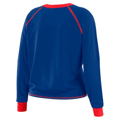 New England Patriots WEAR by Erin Andrews Women's Plus Size Tie-Front Long Sleeve Top Royal/Red