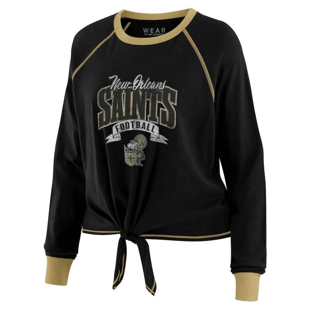 New Orleans Saints WEAR by Erin Andrews Women's Plus Size Tie-Front Long Sleeve Top Black/Gold