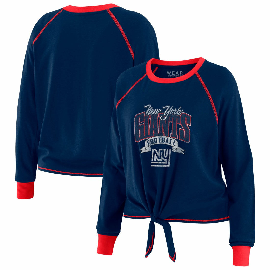 New York Giants WEAR by Erin Andrews Women's Plus Size Tie-Front Long Sleeve Top Royal/Red