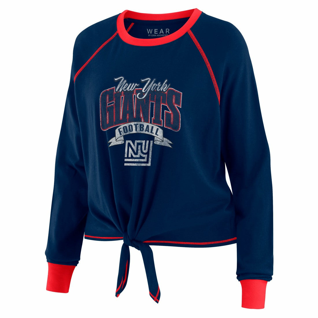New York Giants WEAR by Erin Andrews Women's Plus Size Tie-Front Long Sleeve Top Royal/Red