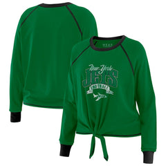 New York Jets WEAR by Erin Andrews Women's Plus Size Tie-Front Long Sleeve Top Green/Black