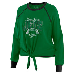 New York Jets WEAR by Erin Andrews Women's Plus Size Tie-Front Long Sleeve Top Green/Black