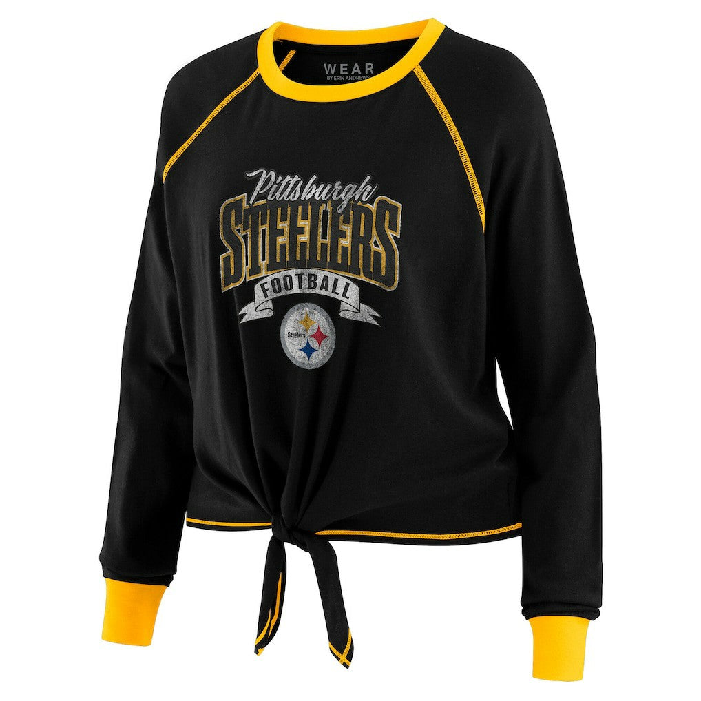 Pittsburgh Steelers WEAR by Erin Andrews Women's Plus Size Tie-Front Long Sleeve Top Black/Gold