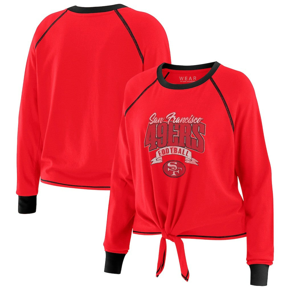 San Francisco 49ers WEAR by Erin Andrews Women's Plus Size Tie-Front Long Sleeve Top Scarlet/Black