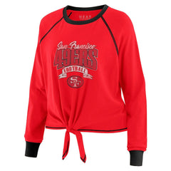 San Francisco 49ers WEAR by Erin Andrews Women's Plus Size Tie-Front Long Sleeve Top Scarlet/Black