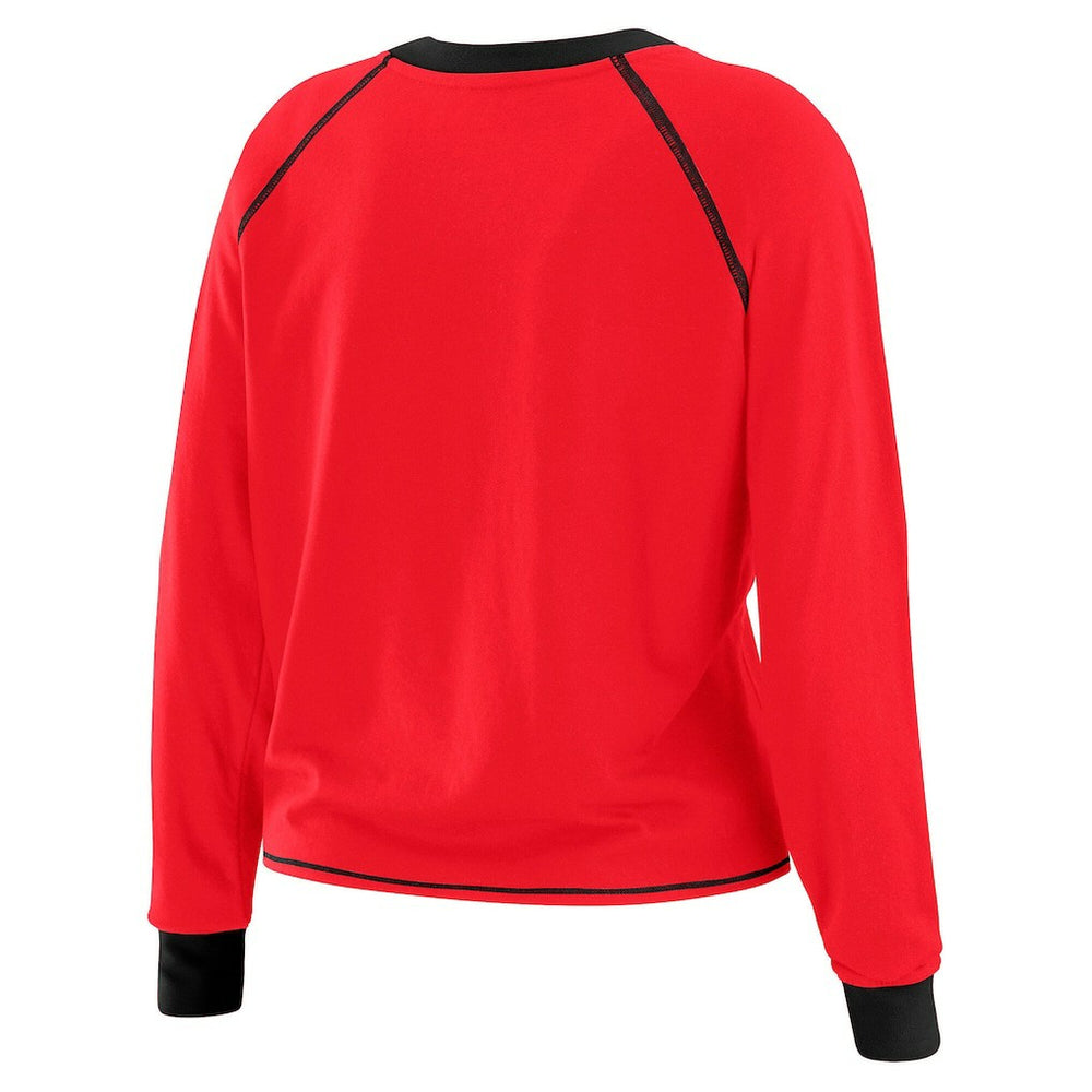San Francisco 49ers WEAR by Erin Andrews Women's Plus Size Tie-Front Long Sleeve Top Scarlet/Black