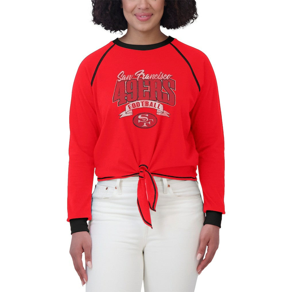 San Francisco 49ers WEAR by Erin Andrews Women's Plus Size Tie-Front Long Sleeve Top Scarlet/Black
