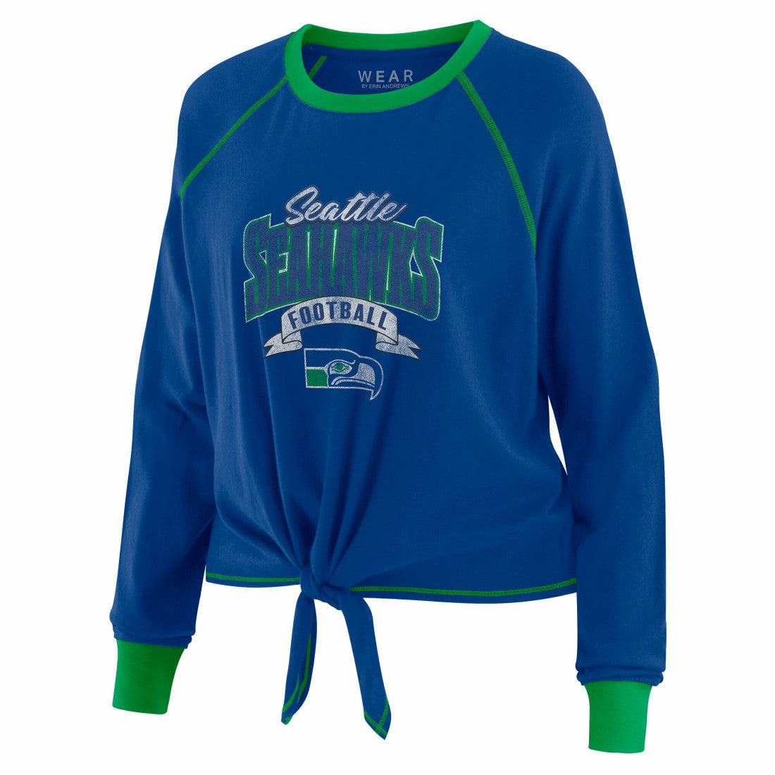 Seattle Seahawks WEAR by Erin Andrews Women's Plus Size Tie-Front Long Sleeve Top Royal/Neon Green