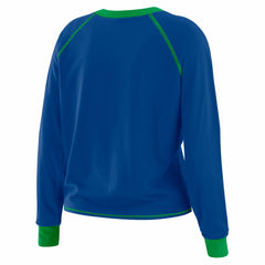 Seattle Seahawks WEAR by Erin Andrews Women's Plus Size Tie-Front Long Sleeve Top Royal/Neon Green