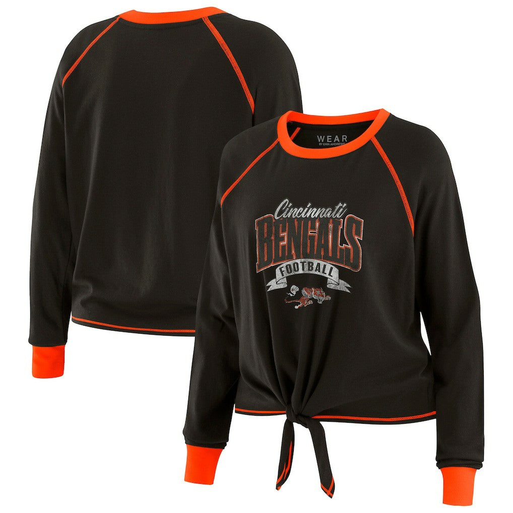 Cincinnati Bengals WEAR by Erin Andrews Women's Plus Size Tie-Front Long Sleeve Top Black/Orange