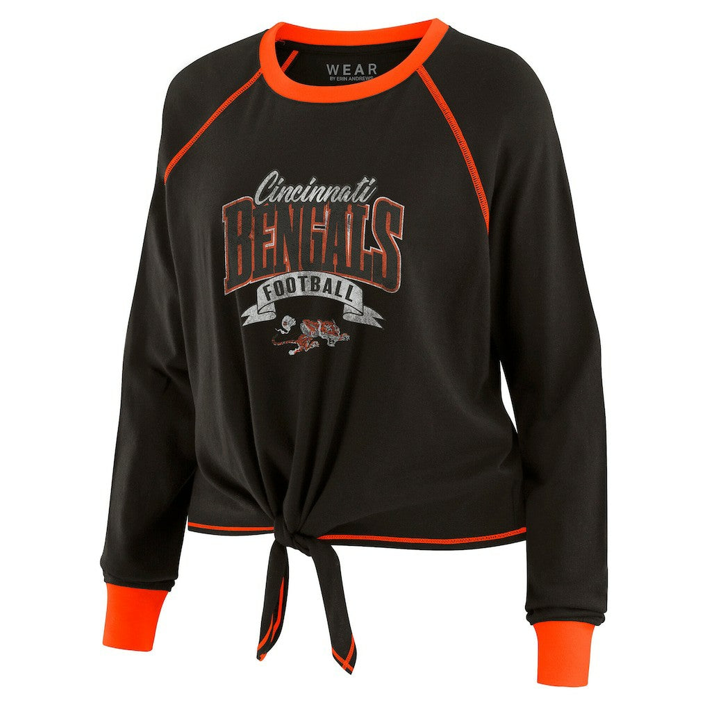 Cincinnati Bengals WEAR by Erin Andrews Women's Plus Size Tie-Front Long Sleeve Top Black/Orange