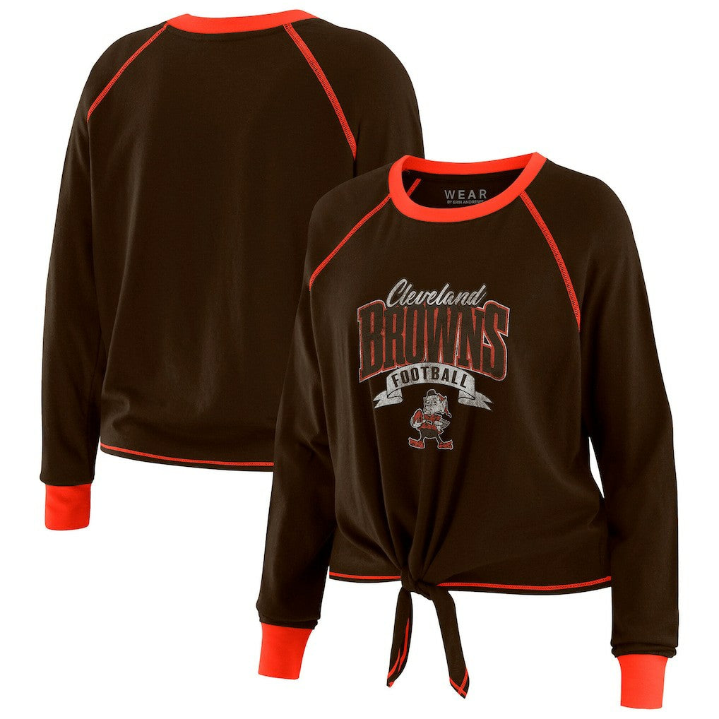 Cleveland Browns WEAR by Erin Andrews Women's Plus Size Tie-Front Long Sleeve Top Brown/Orange
