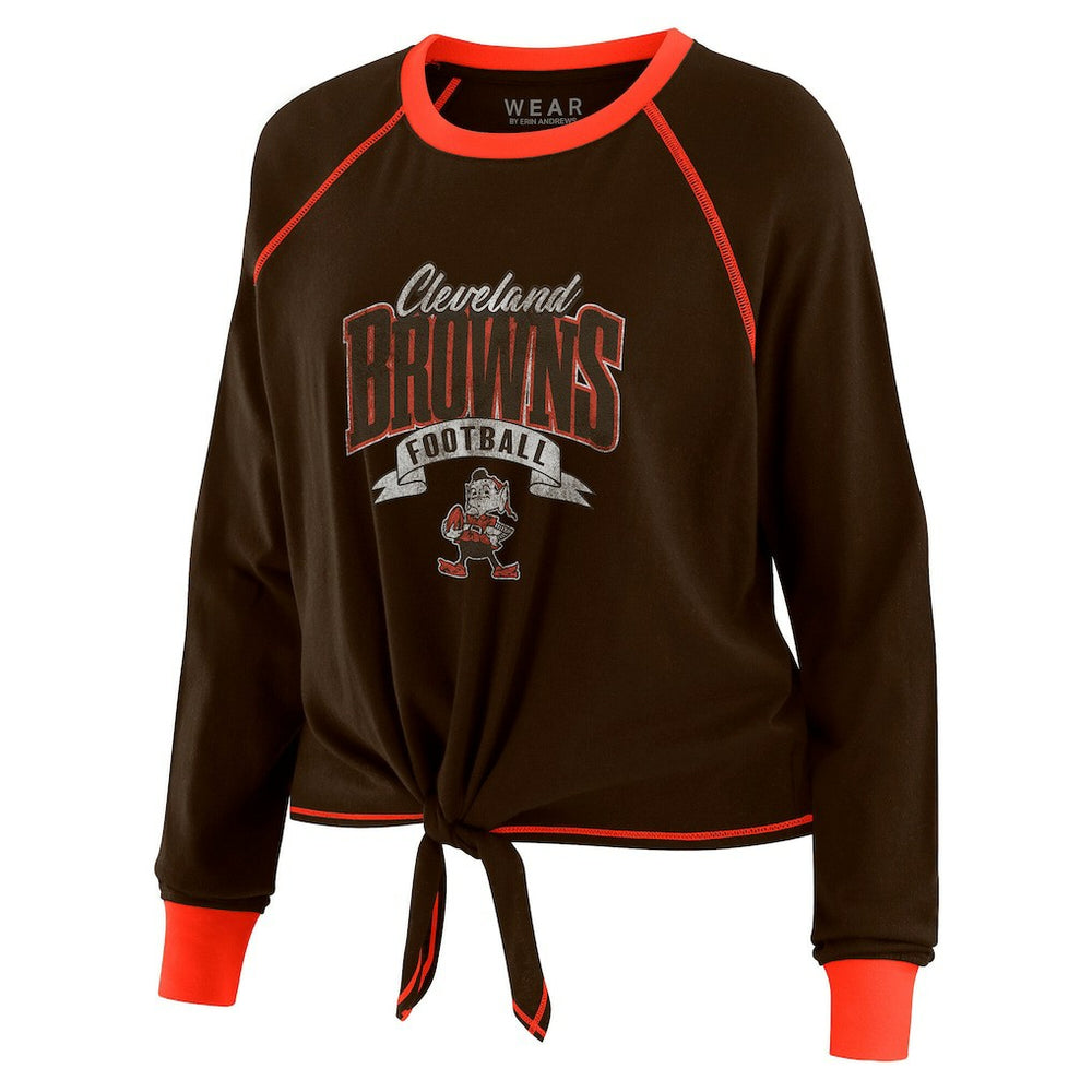 Cleveland Browns WEAR by Erin Andrews Women's Plus Size Tie-Front Long Sleeve Top Brown/Orange