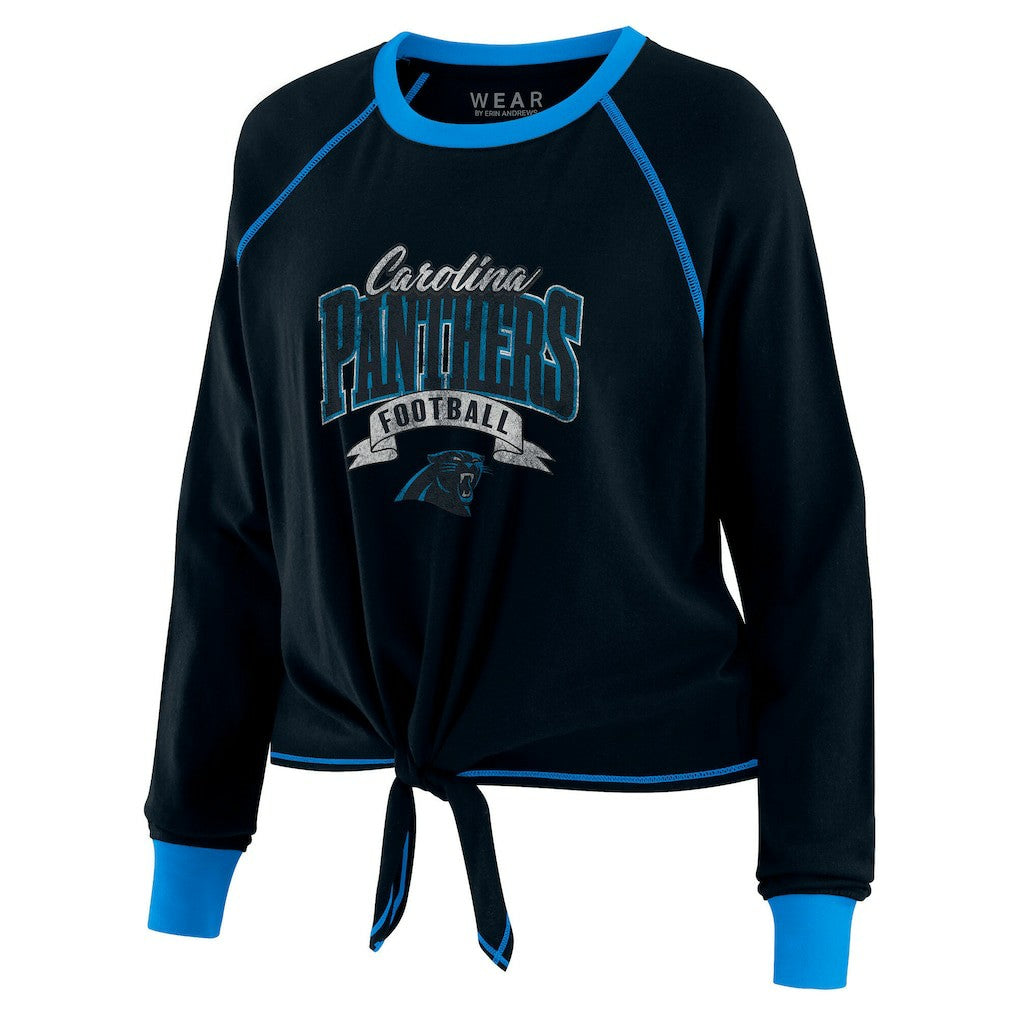 Carolina Panthers WEAR by Erin Andrews Women's Plus Size Tie-Front Long Sleeve Top Black/Blue