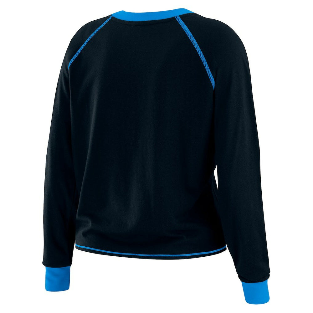 Carolina Panthers WEAR by Erin Andrews Women's Plus Size Tie-Front Long Sleeve Top Black/Blue