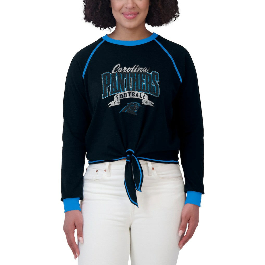 Carolina Panthers WEAR by Erin Andrews Women's Plus Size Tie-Front Long Sleeve Top Black/Blue