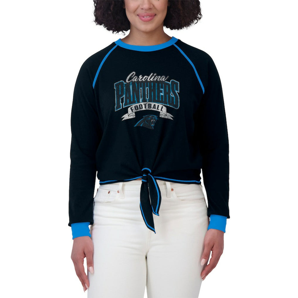 Carolina Panthers WEAR by Erin Andrews Women's Plus Size Tie-Front Long Sleeve Top Black/Blue