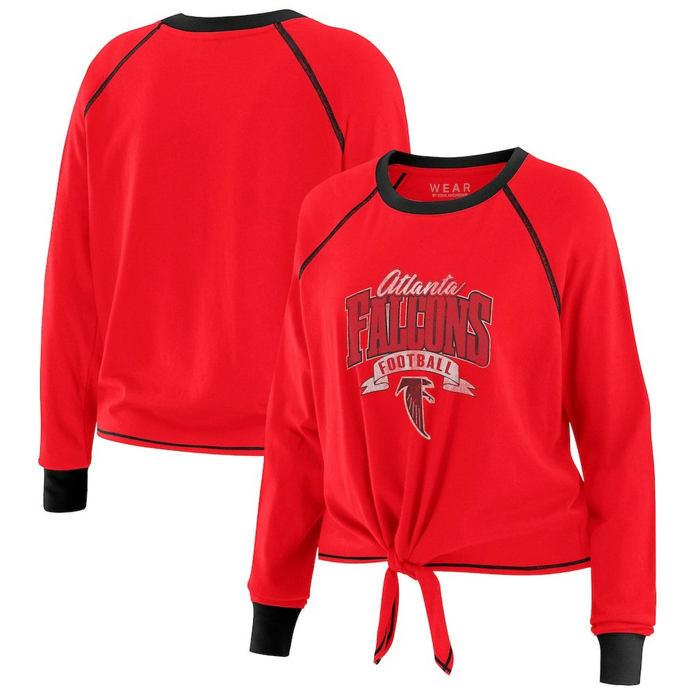 Atlanta Falcons WEAR by Erin Andrews Women's Plus Size Tie-Front Long Sleeve Top Red/Black