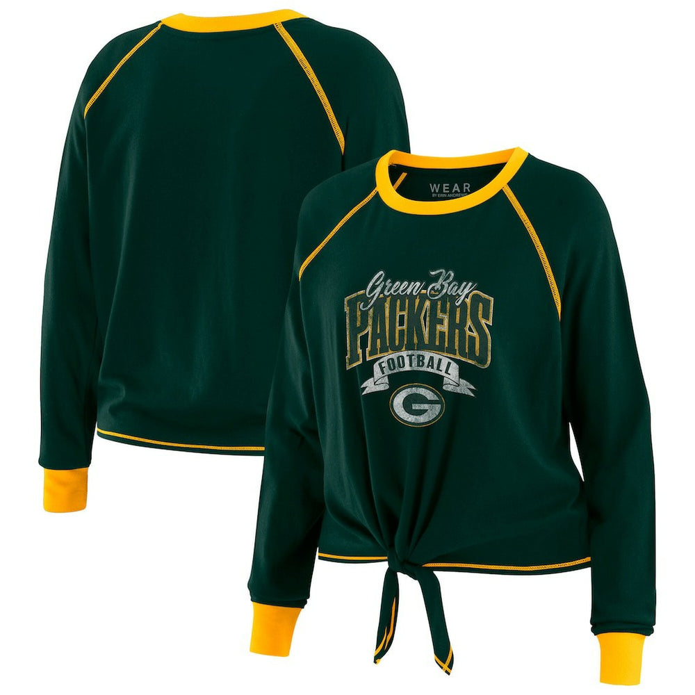 Green Bay Packers WEAR by Erin Andrews Women's Plus Size Tie-Front Long Sleeve Top Green/Gold