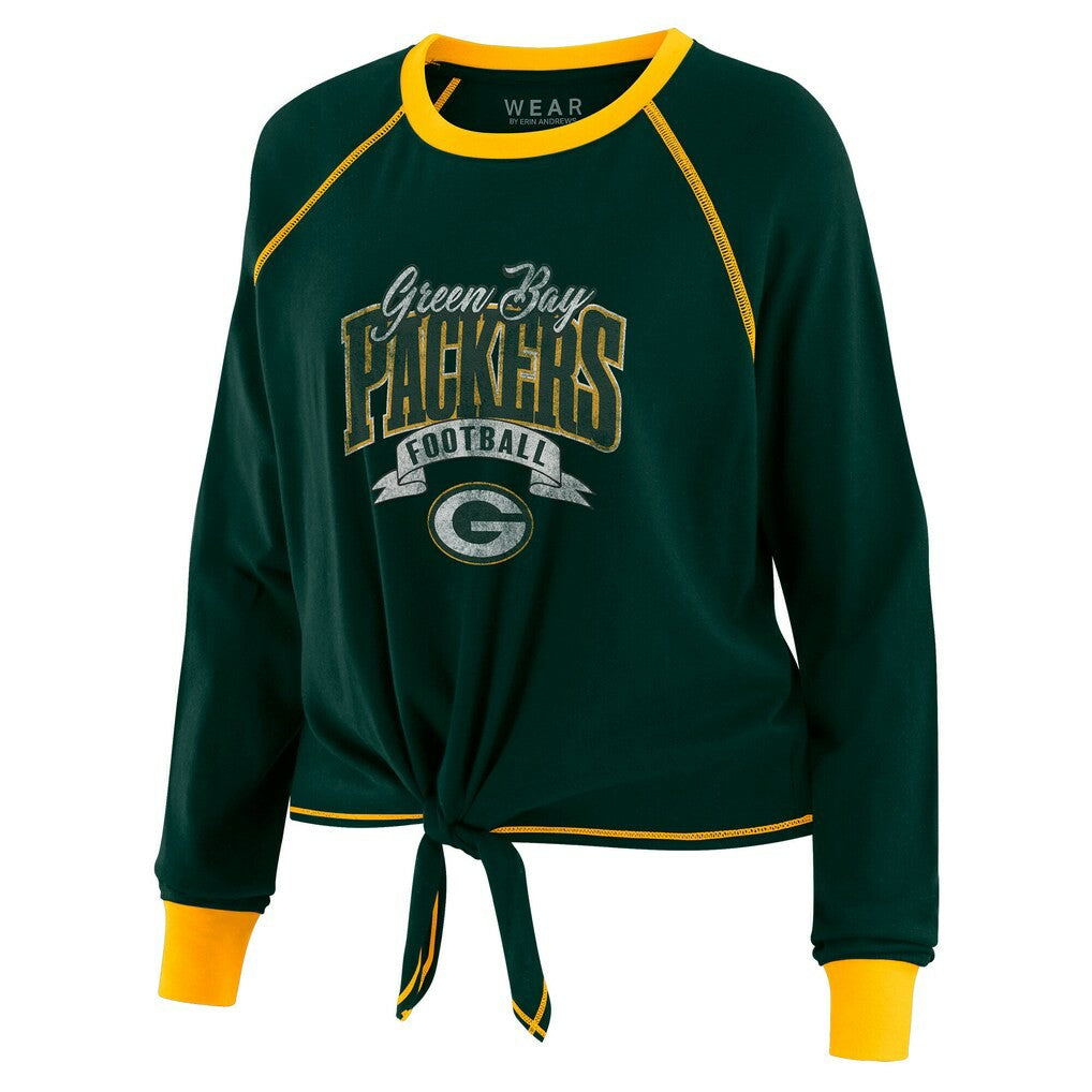 Green Bay Packers WEAR by Erin Andrews Women's Plus Size Tie-Front Long Sleeve Top Green/Gold
