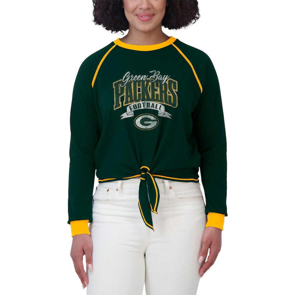 Green Bay Packers WEAR by Erin Andrews Women's Plus Size Tie-Front Long Sleeve Top Green/Gold