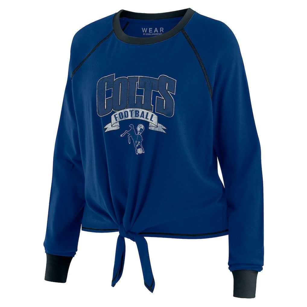 Indianapolis Colts WEAR by Erin Andrews Women's Plus Size Tie-Front Long Sleeve Top Royal/Black