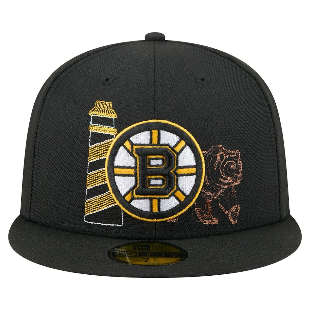 Boston Bruins New Era State Stitch 59FIFTY Fitted Hat - Black - NHL 202353272
