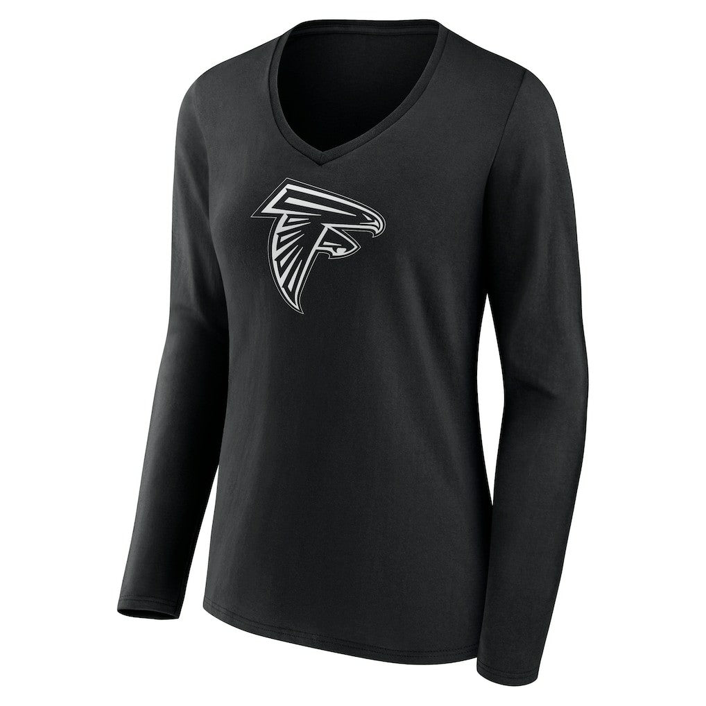 Atlanta Falcons Women's Personalized Name & Number Monochrome Long Sleeve V-Neck T-Shirt Black