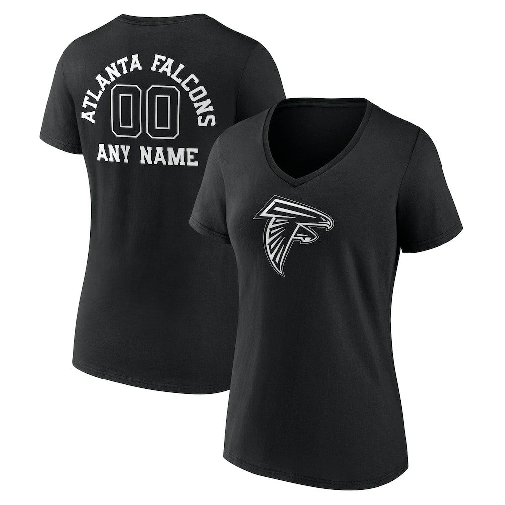 Atlanta Falcons Women's Personalized Name & Number Monochrome V-Neck T-Shirt Black