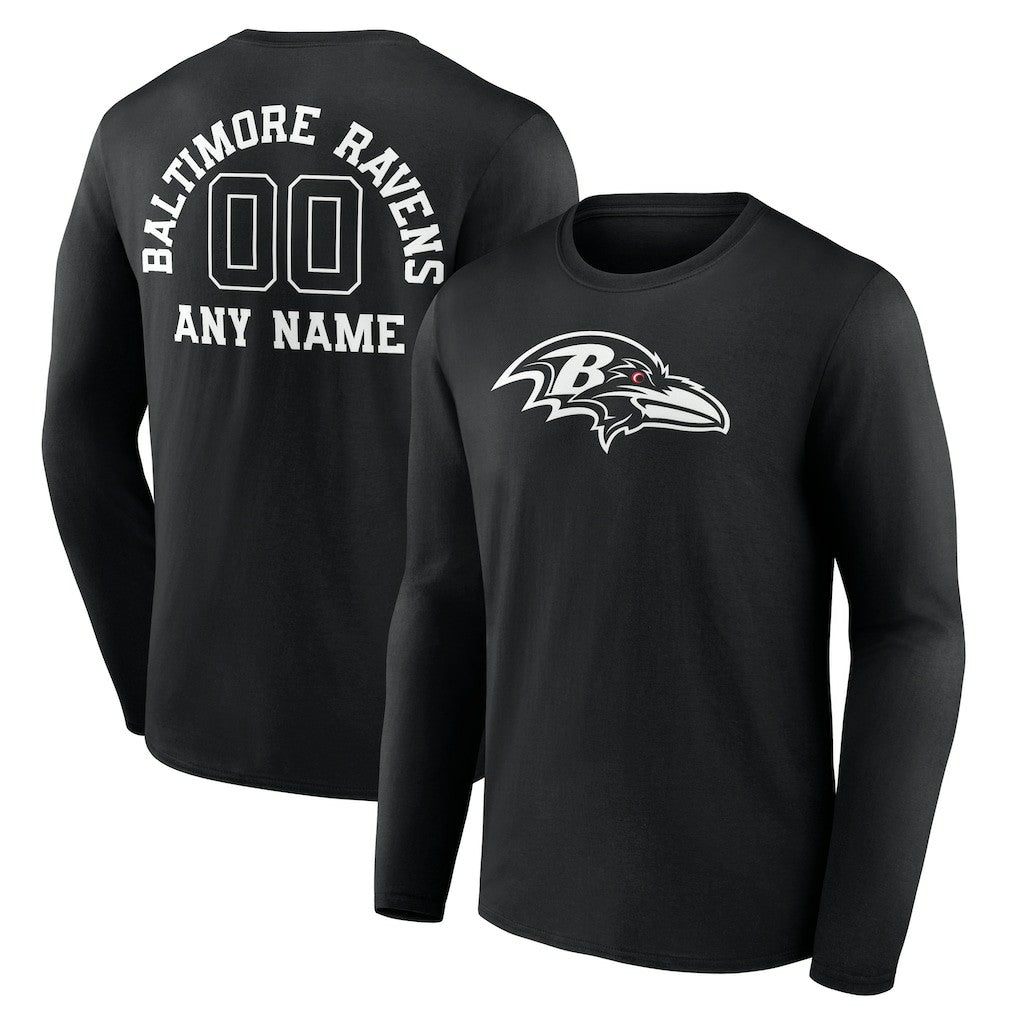 Baltimore Ravens Personalized Name & Number Monochrome Long Sleeve T-Shirt Black