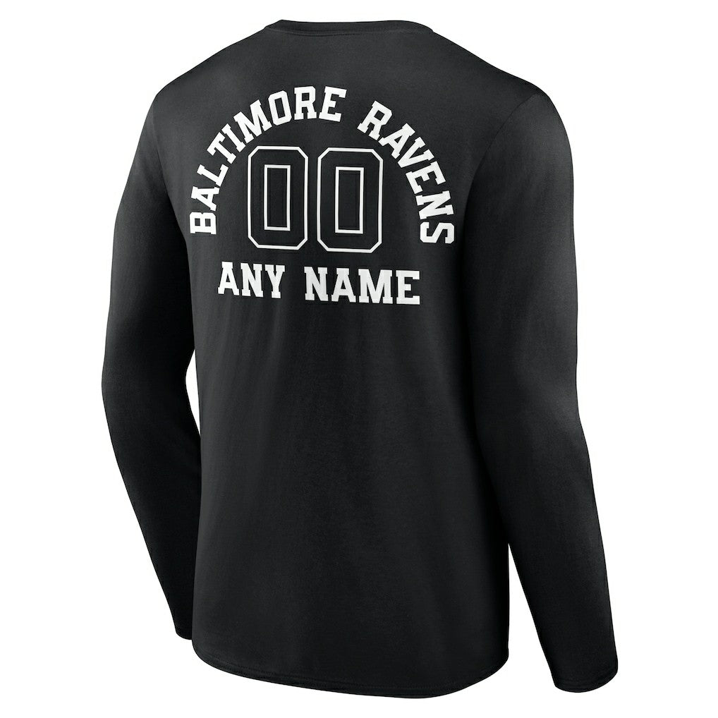 Baltimore Ravens Personalized Name & Number Monochrome Long Sleeve T-Shirt Black