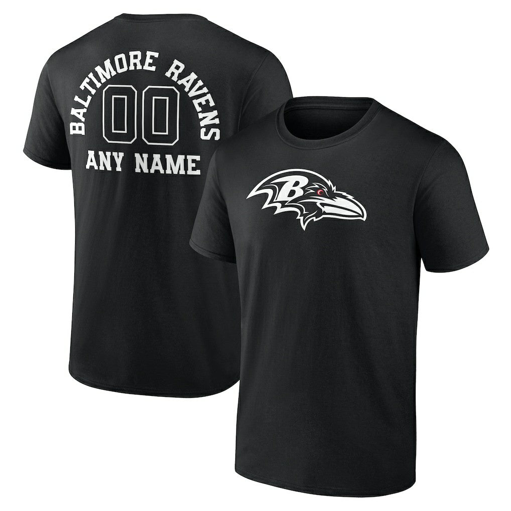 Baltimore Ravens Personalized Name & Number Monochrome T-Shirt Black