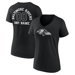 Baltimore Ravens Women's Personalized Name & Number Monochrome V-Neck T-Shirt Black