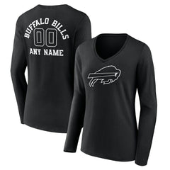 Buffalo Bills Women's Personalized Name & Number Monochrome Long Sleeve V-Neck T-Shirt Black